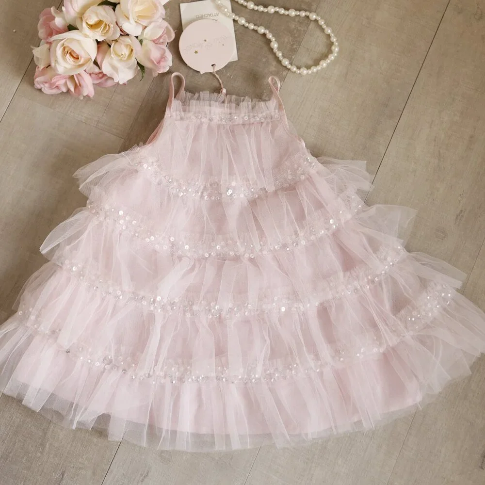 Tutu Du Monde Bebe Tulle Dress Pink Embellished Party Portrait NWT - Picture 3 of 5
